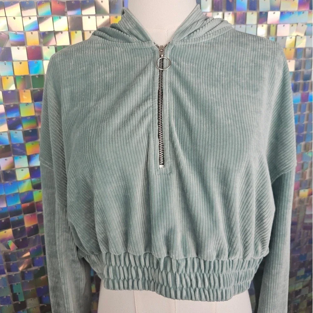 Zara Cropped Ribbed‎ Quarter Zip Pullover Jacket